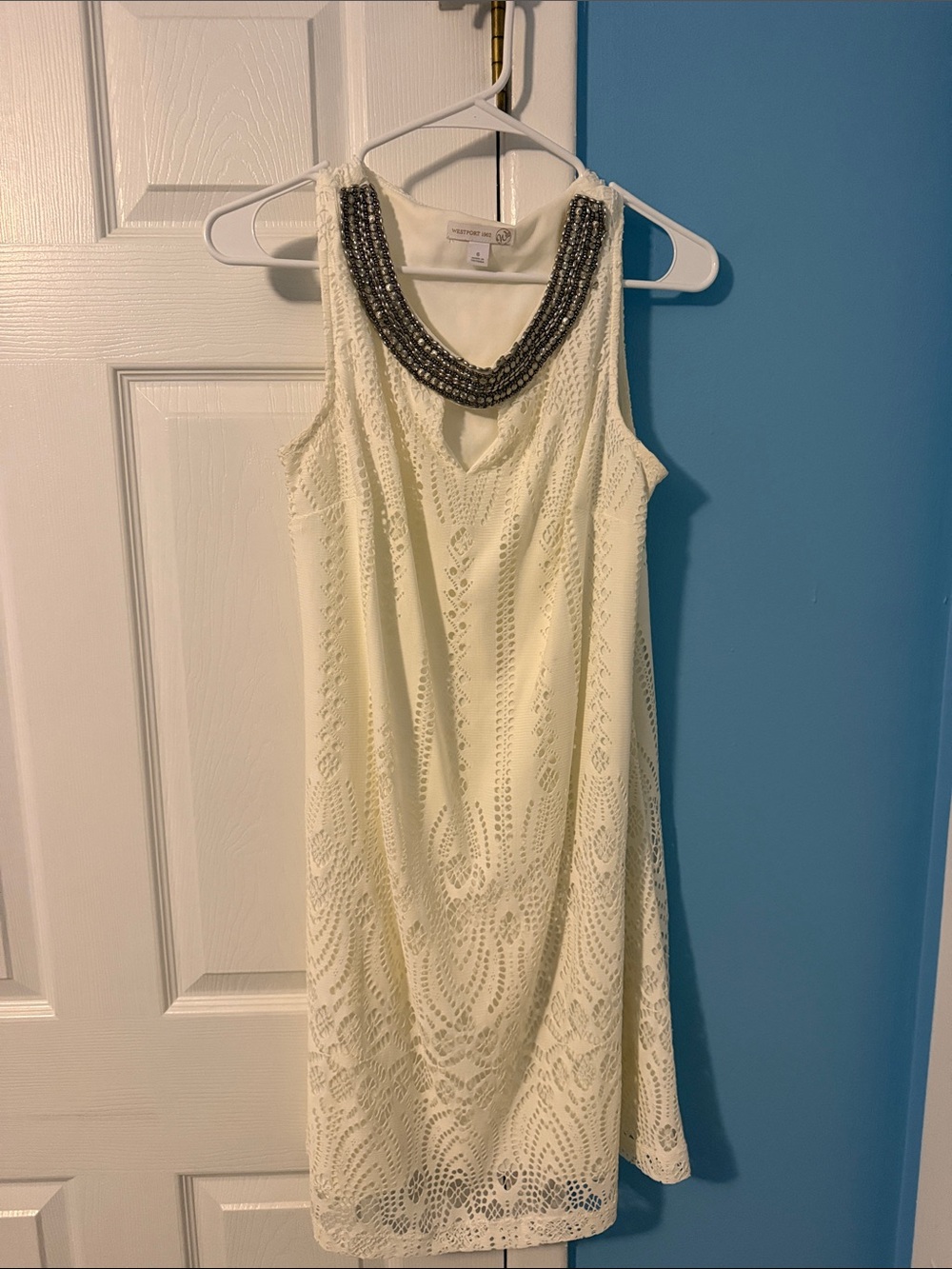 Ivory Beaded-Neckline Lace Mini Dress - White House Black Market